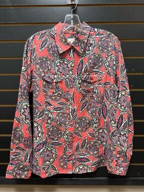 Charter Club 100% Linen Floral Button Front Shirt Coral Pink 12